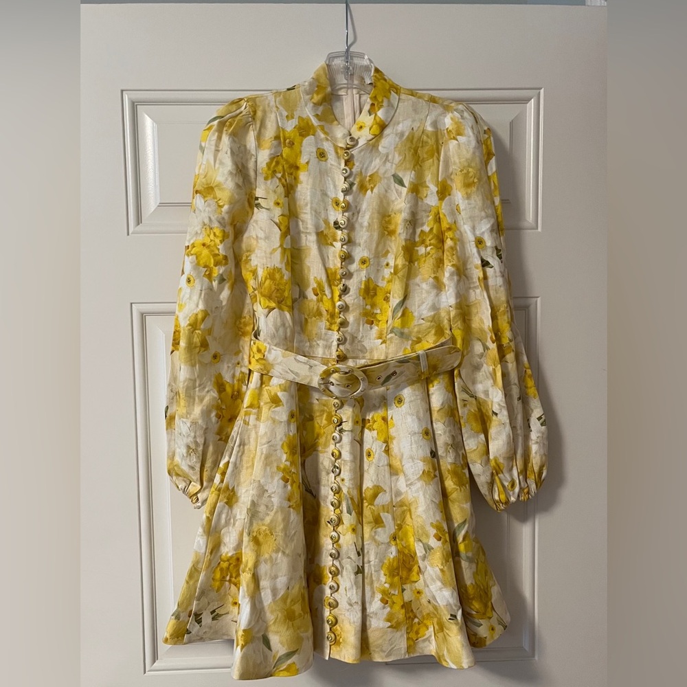 NWT Zimmermann Wonderland Daffodil-print Belted Mini Dress Size 4